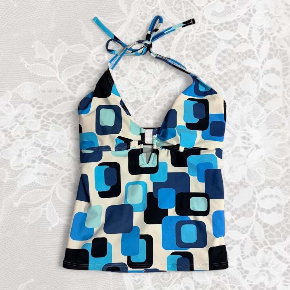Ocean Dream Retro Geometric Halter Tankini Top